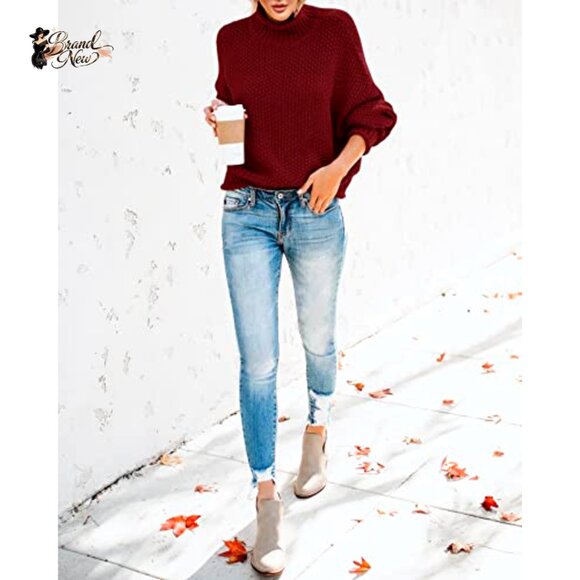 Turtleneck Oversized Sweater Pullover Batwing Sleeve Chunky Knit - Picture 5 of 7